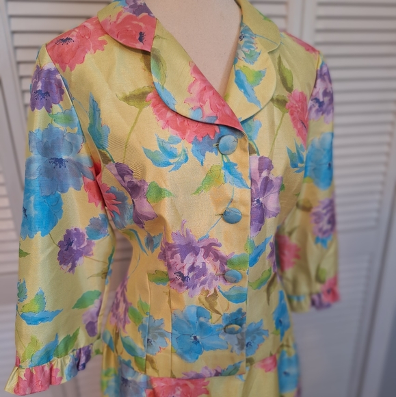 Leslie Fay vintage 1980's tropical floral skirt set suit sz 12P *D5 - Picture 8 of 9